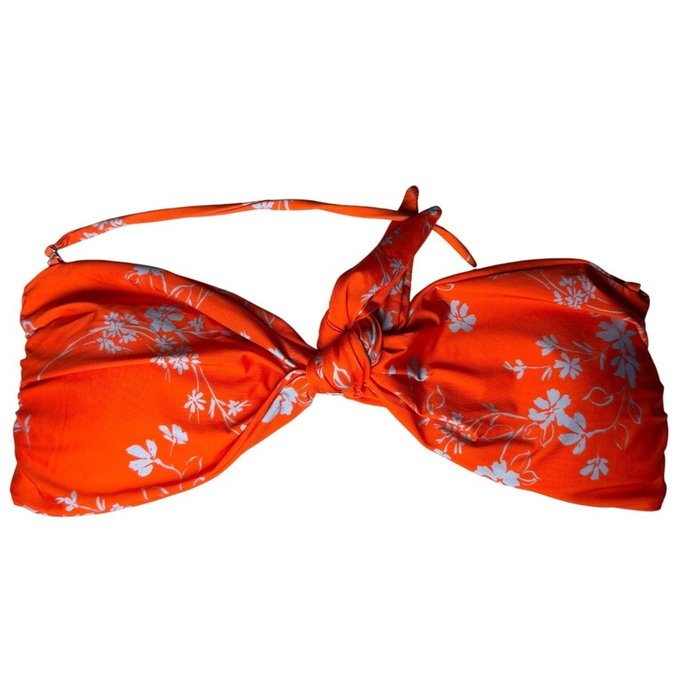NICHOLAS Orange Floral Print Bandeau Bikini Top Strapless Tie Front Swim